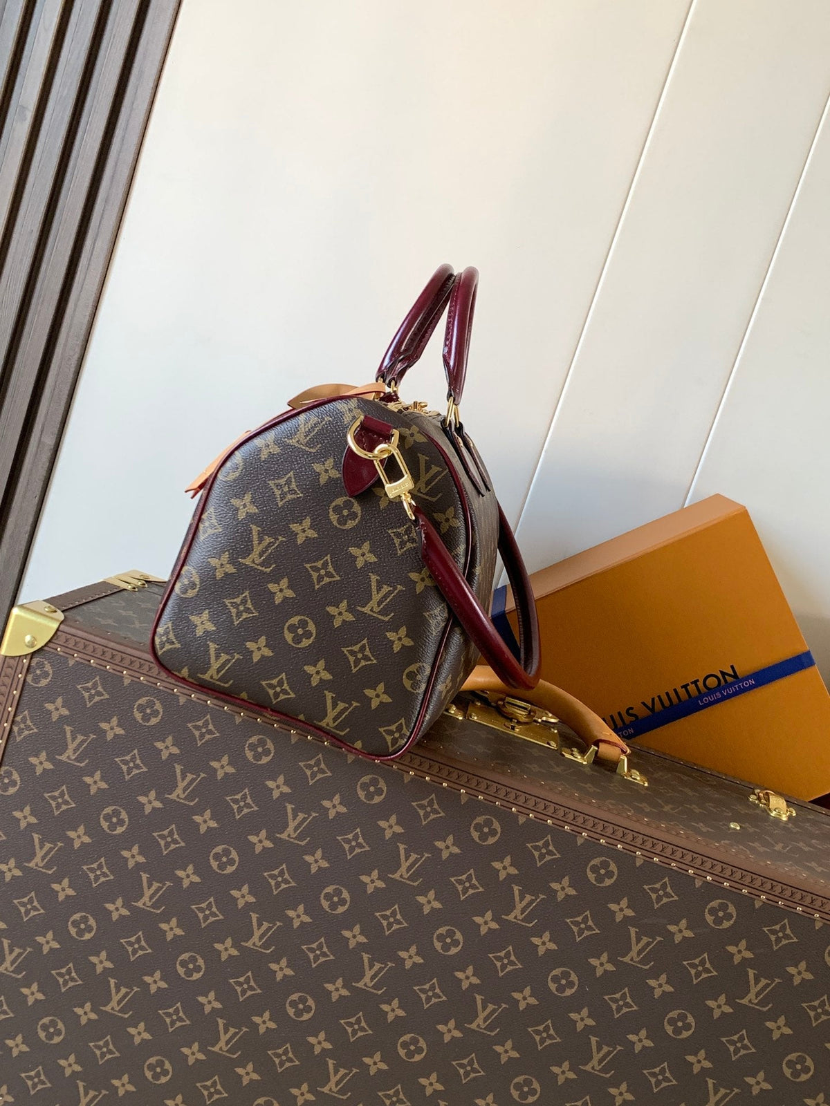LV 2026 Speedy Soft Bag 30cm Brown Burgundy Canvas Cowhide 281457