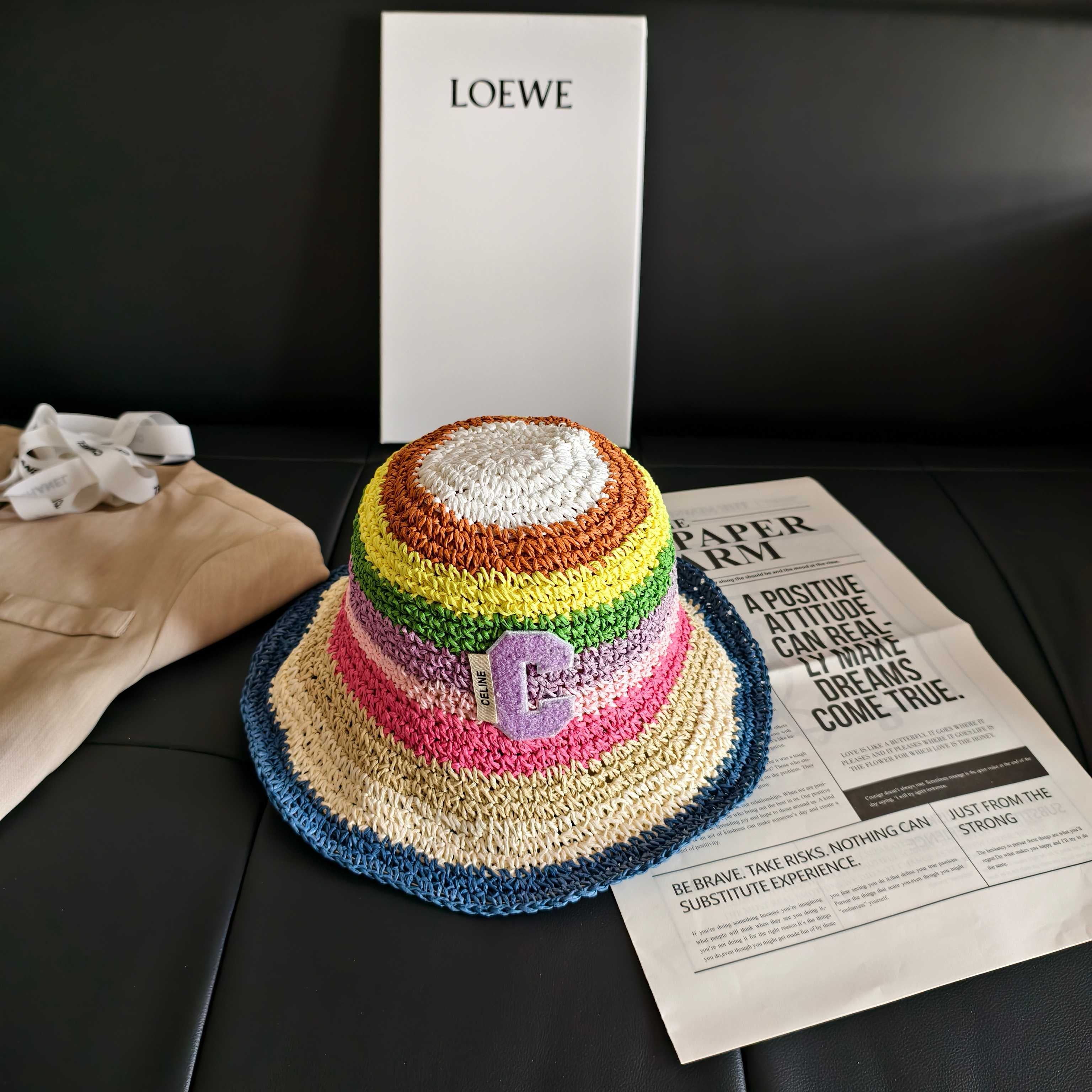 Celine Rainbow Straw Bucket Hat 322145