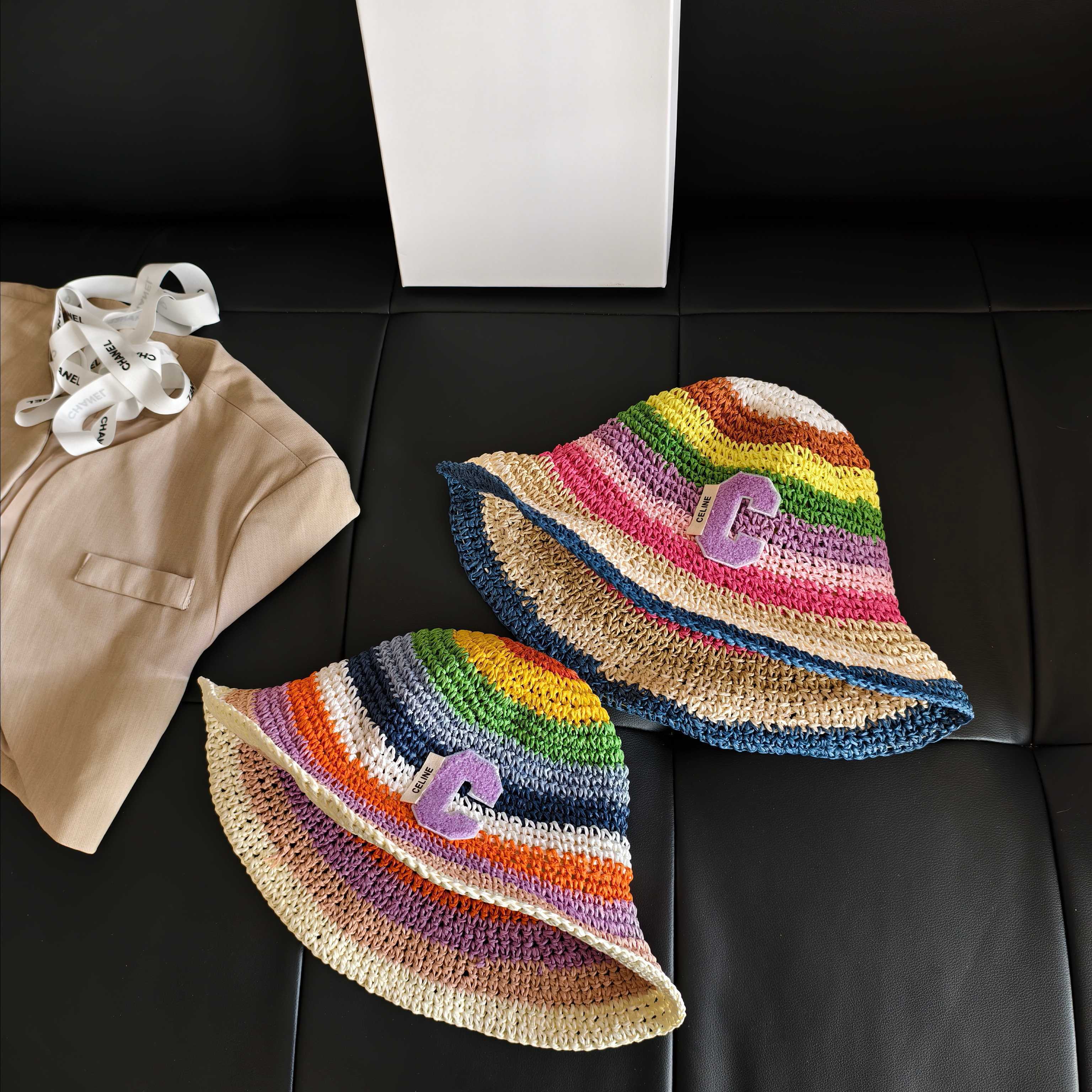Celine Rainbow Straw Bucket Hat 322145