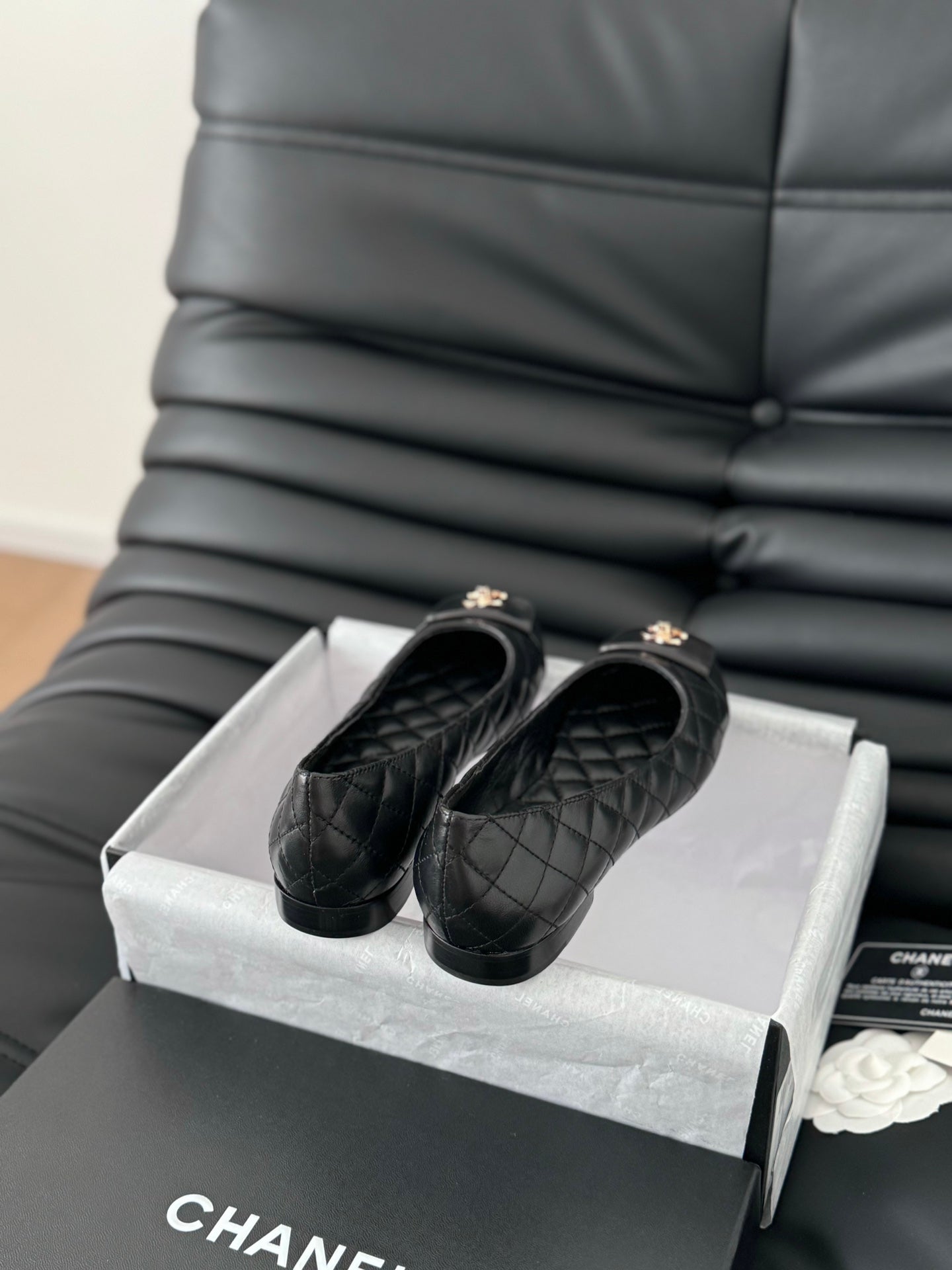 cc classic ballet flat black quilted calfskin