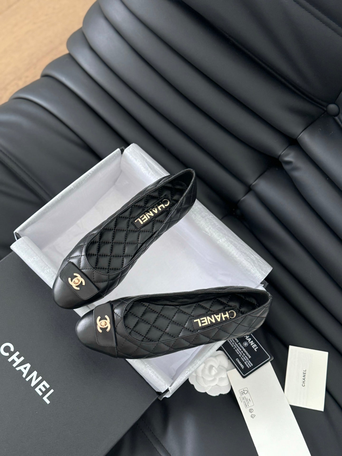 cc classic ballet flat black quilted calfskin