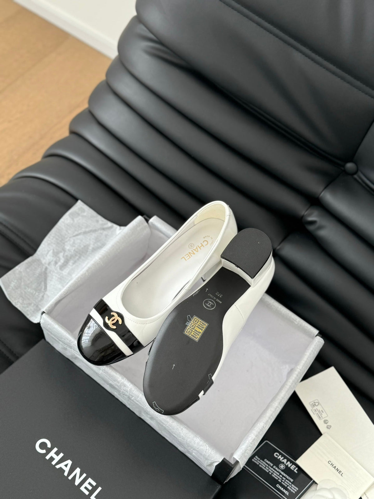 CC High Heels White Black Lambskin