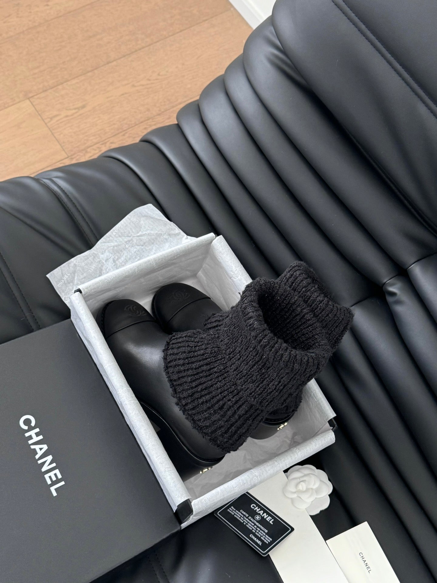 CC 25 new sock boots black knit wool sheepskin 458774