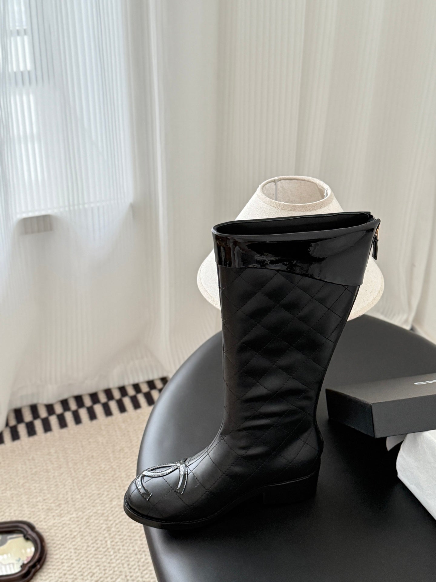 CC 2025 Vintage Cambon Mid-Calf Boots Black Cowhide 550636