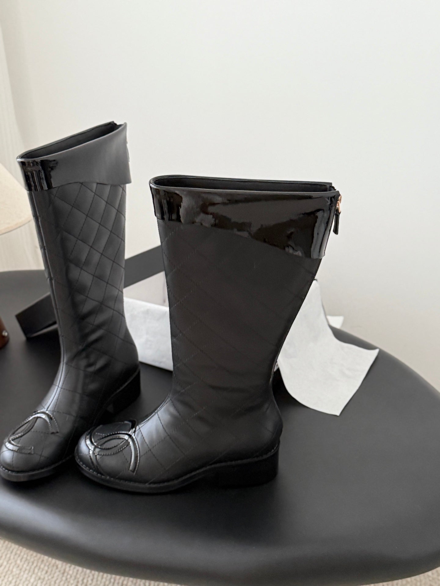 CC 2025 Vintage Cambon Mid-Calf Boots Black Cowhide 550636