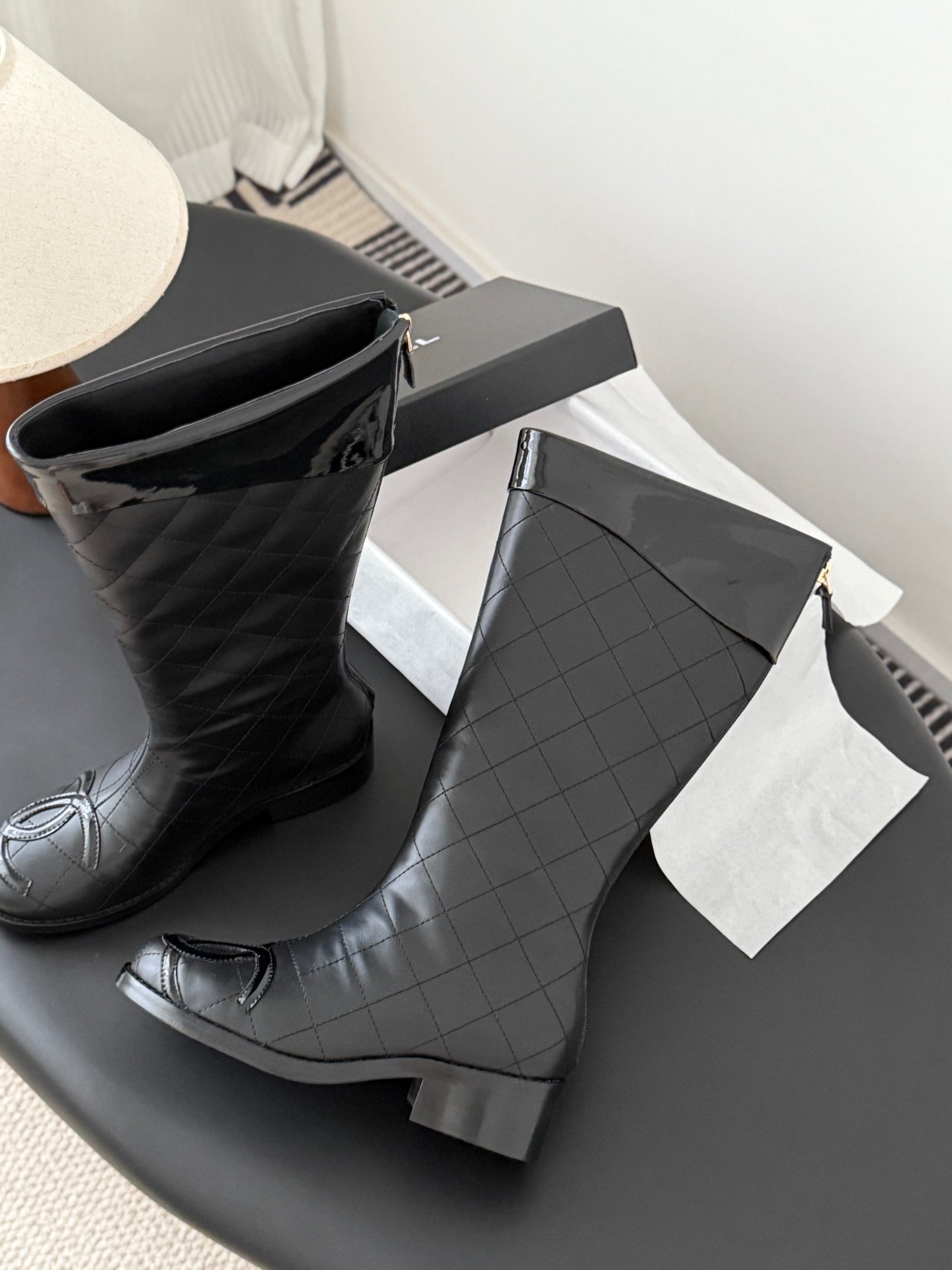 CC 2025 Vintage Cambon Mid-Calf Boots Black Cowhide 550636