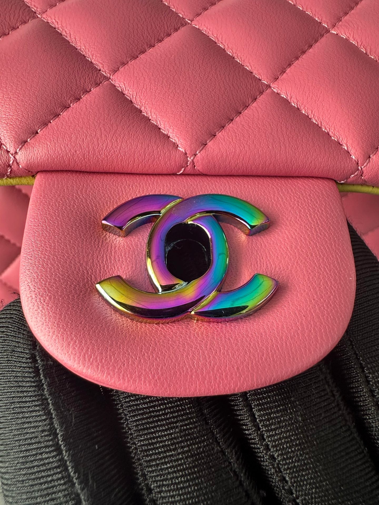 Chanel 2026 Flap Bag 20cm Pink Quilted Leather Rainbow Buckle