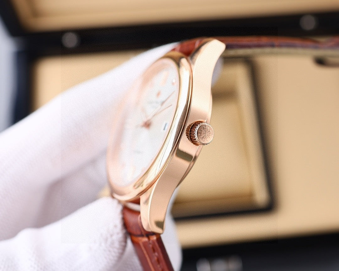 Patek Philippe Calatrava 40mm Silver Dial Brown Leather Strap