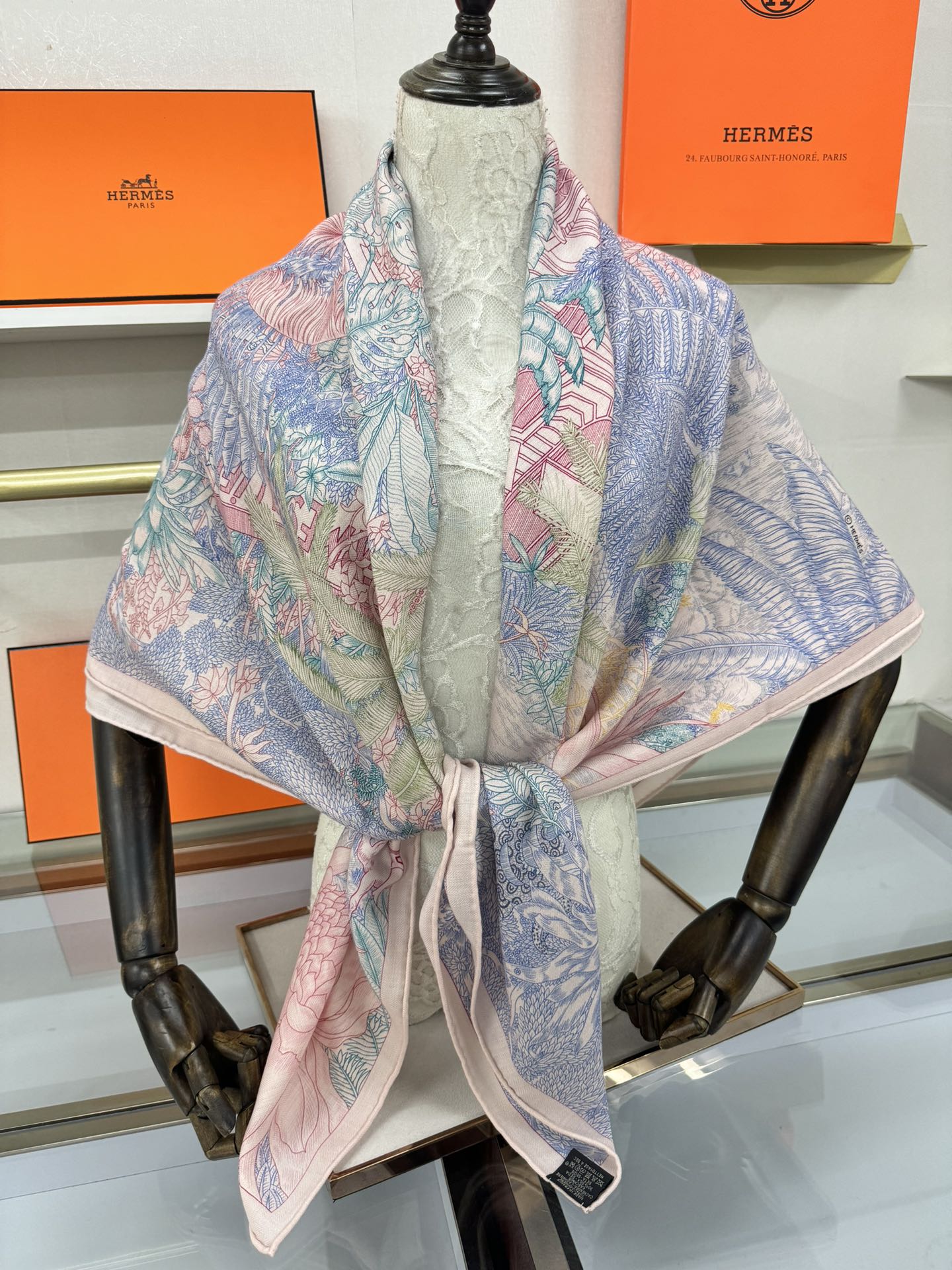 FAUBOURG TROPICAL SHAWL 140 CM IN COLORFUL CASHMERE AND SILK 379769