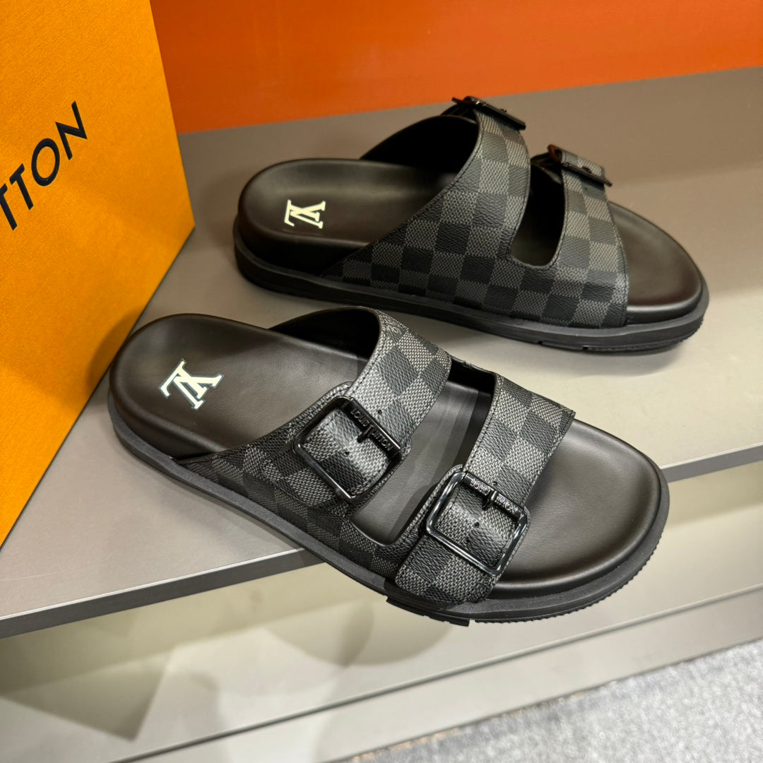 LV DAD SANDAL GREY MIX BLACK DAMIER CALFSKIN