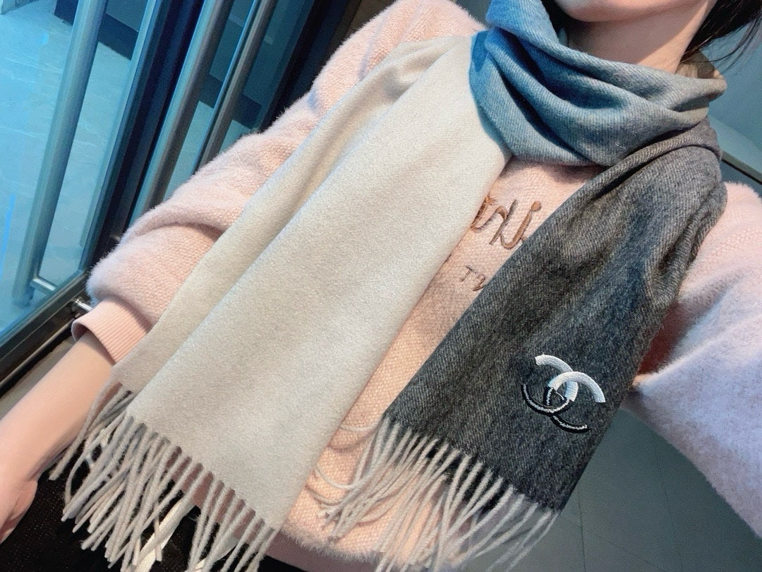 CC Scarf 180 CM In Black Blue Mix White Yellow Cashmere 387917