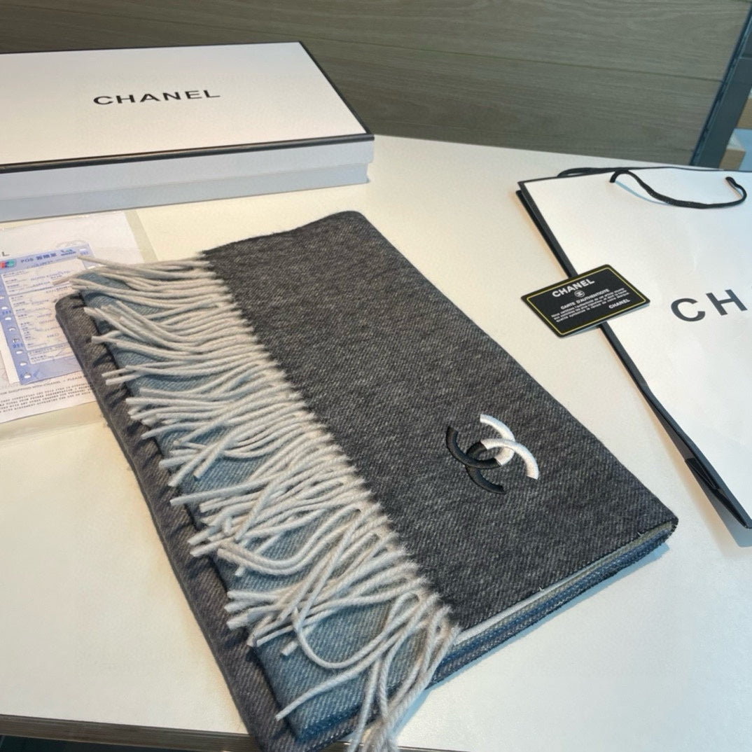 CC Scarf 180 CM In Black Blue Mix White Yellow Cashmere 387917