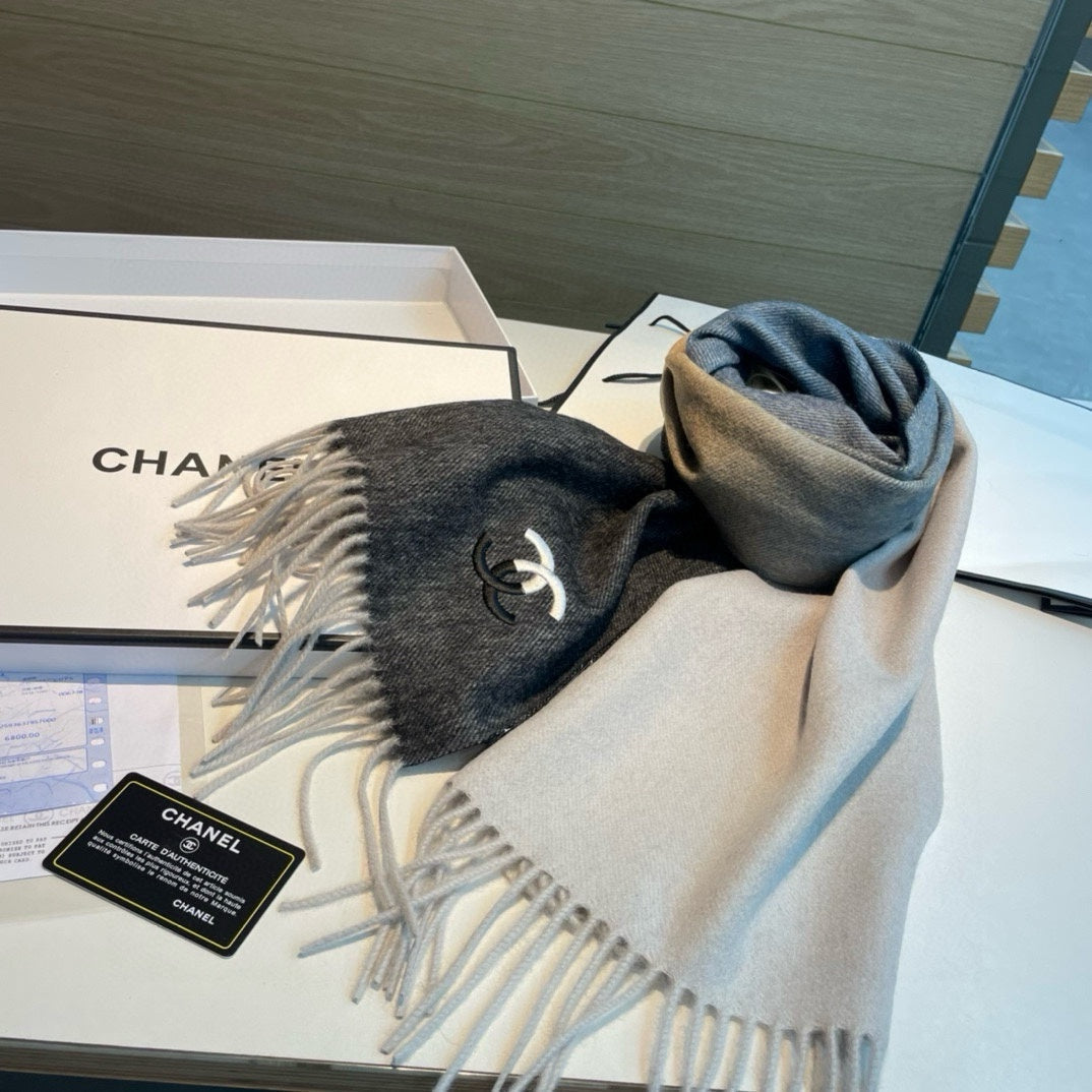 CC Scarf 180 CM In Black Blue Mix White Yellow Cashmere 387917