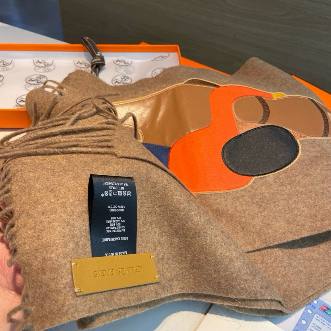 Scarf 200 CM Brown Cashmere And Leather  394476