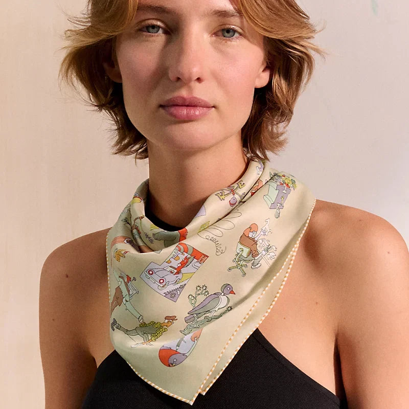 HM 26s Horse Scarf 90 Beige Colorful Cashmere Silk 139213