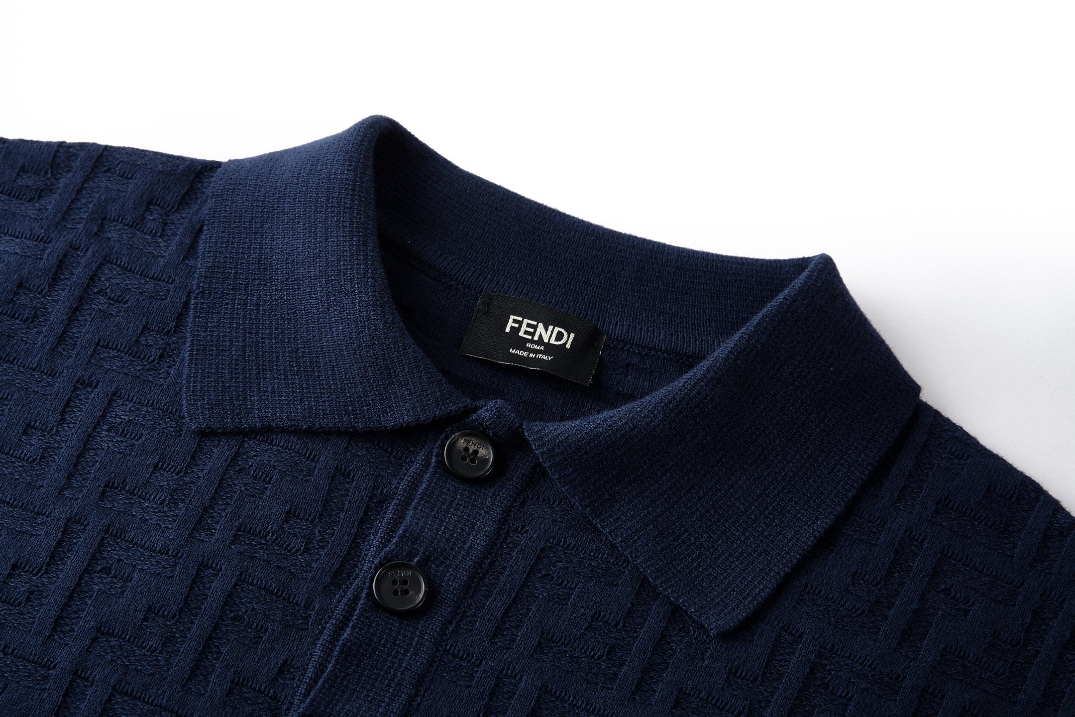 Fendi 2026 Men's Double F Polo Shirt Navy Blue Knitted Cotton 824166