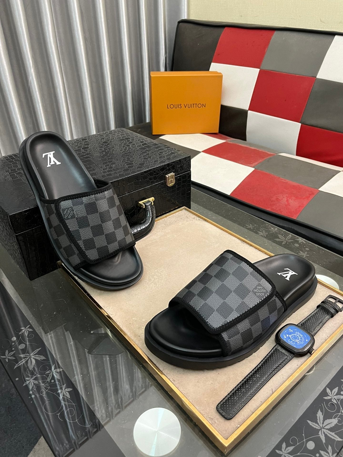 MIAMI MULE IN BLACK DAMIER JACQUARD