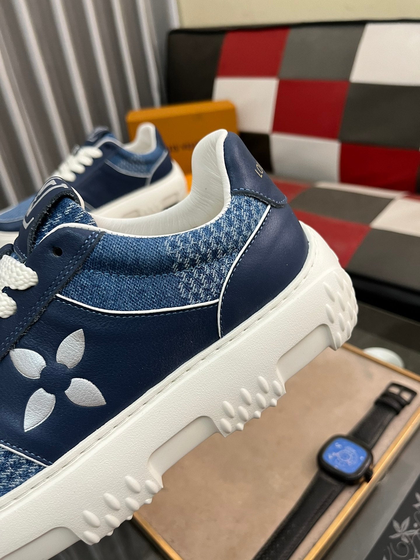 LV SNEAKER IN NAVY BLUE MONOGRAM CALFSKIN AND DENIM
