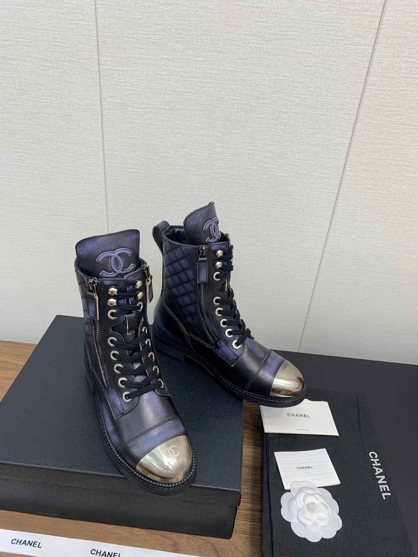 CC Short Boots Purple Black Yellow Cowhide
