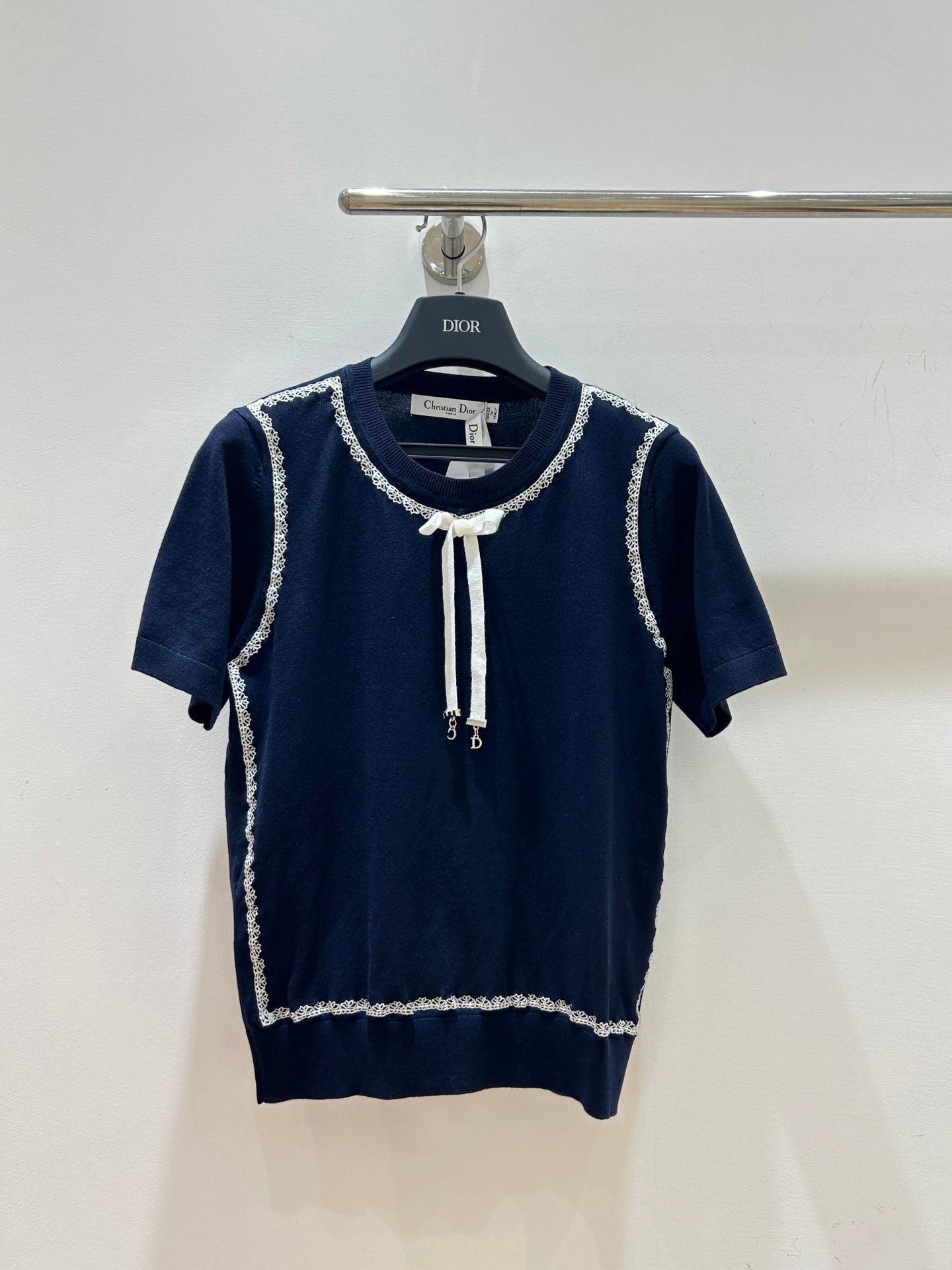 Dior 2026  Short-sleeved Top Navy Blue and Pink Tencel 392520