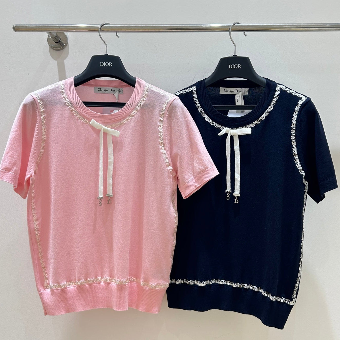 Dior 2026  Short-sleeved Top Navy Blue and Pink Tencel 392520
