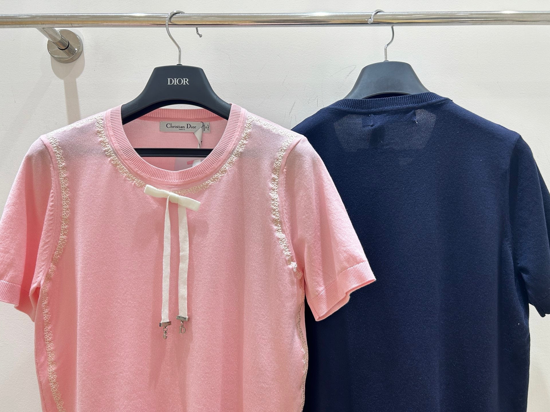 Dior 2026  Short-sleeved Top Navy Blue and Pink Tencel 392520