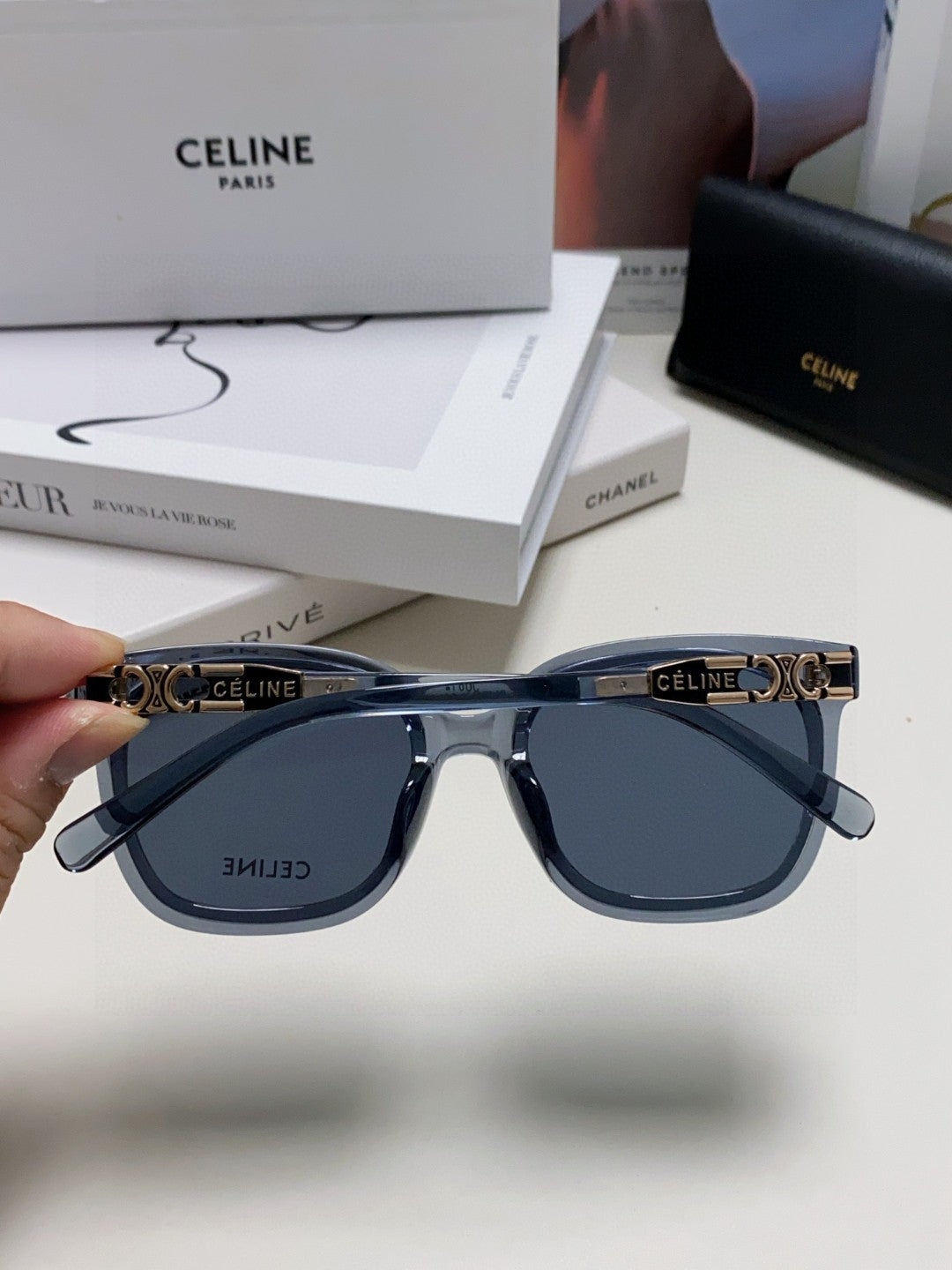 TRIOMPHE SUNGLASSES 573249 IN NAVY BLUE ACETATE METAL LOGO