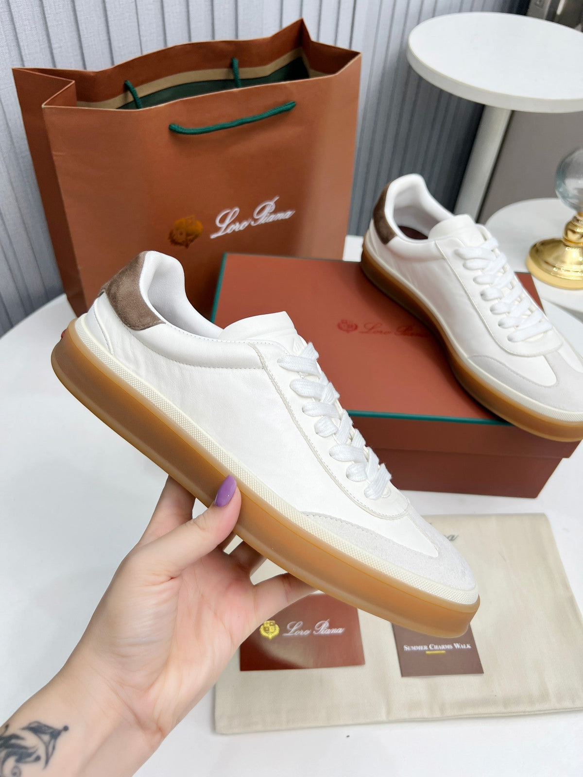 LP TENNIS WALK SNEAKERS WHITE AND LIGHT GRAY CALFSKIN