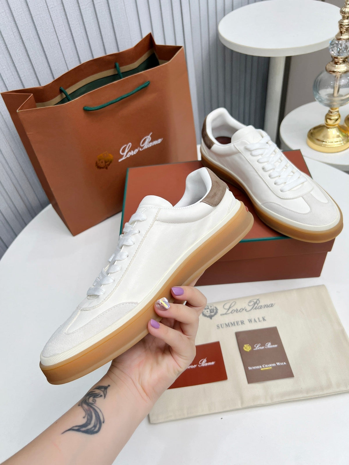 LP TENNIS WALK SNEAKERS WHITE AND LIGHT GRAY CALFSKIN