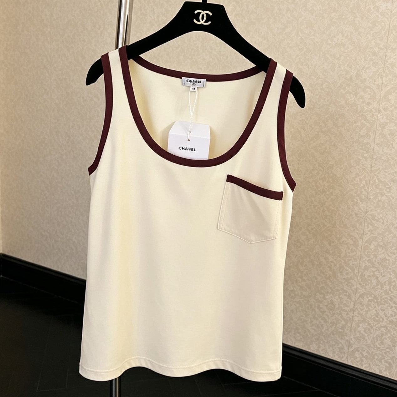Chanel 2026 Color-Block Pocket Tank Top Light Yellow Soie Silk 300778