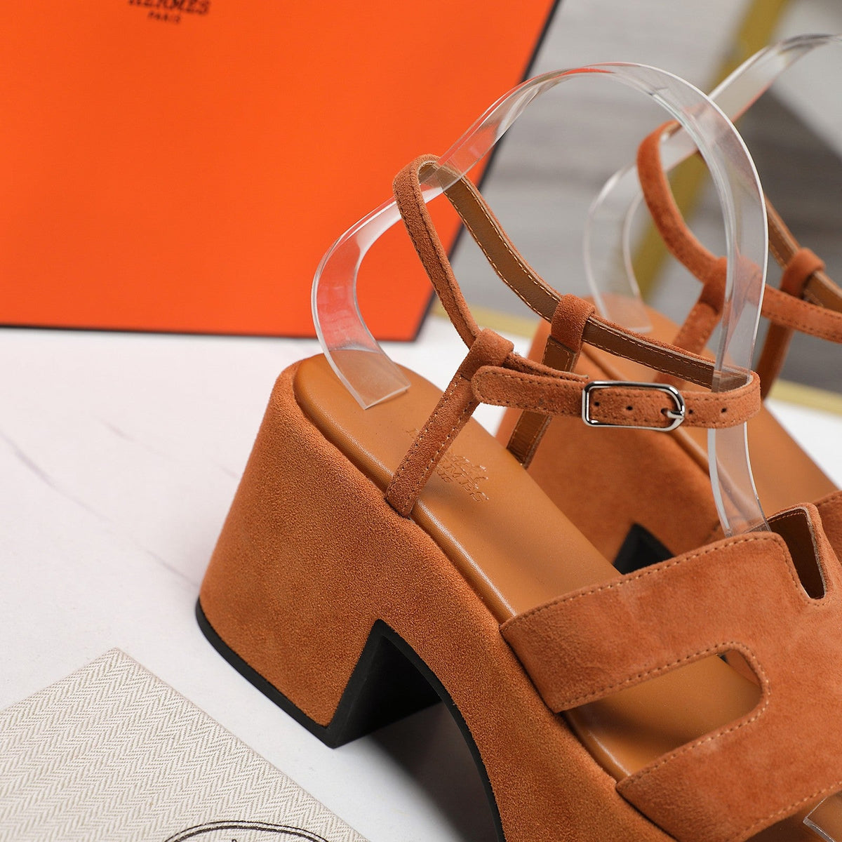 HM Jam 70 sandal In Brown Orange Suede 120311