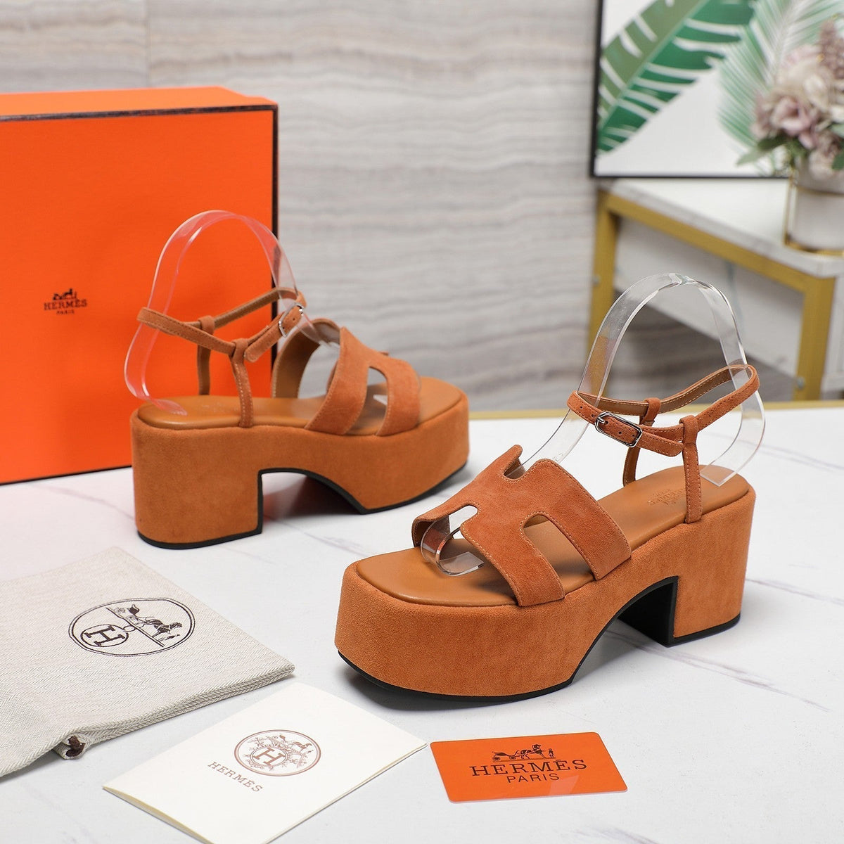 HM Jam 70 sandal In Brown Orange Suede 120311