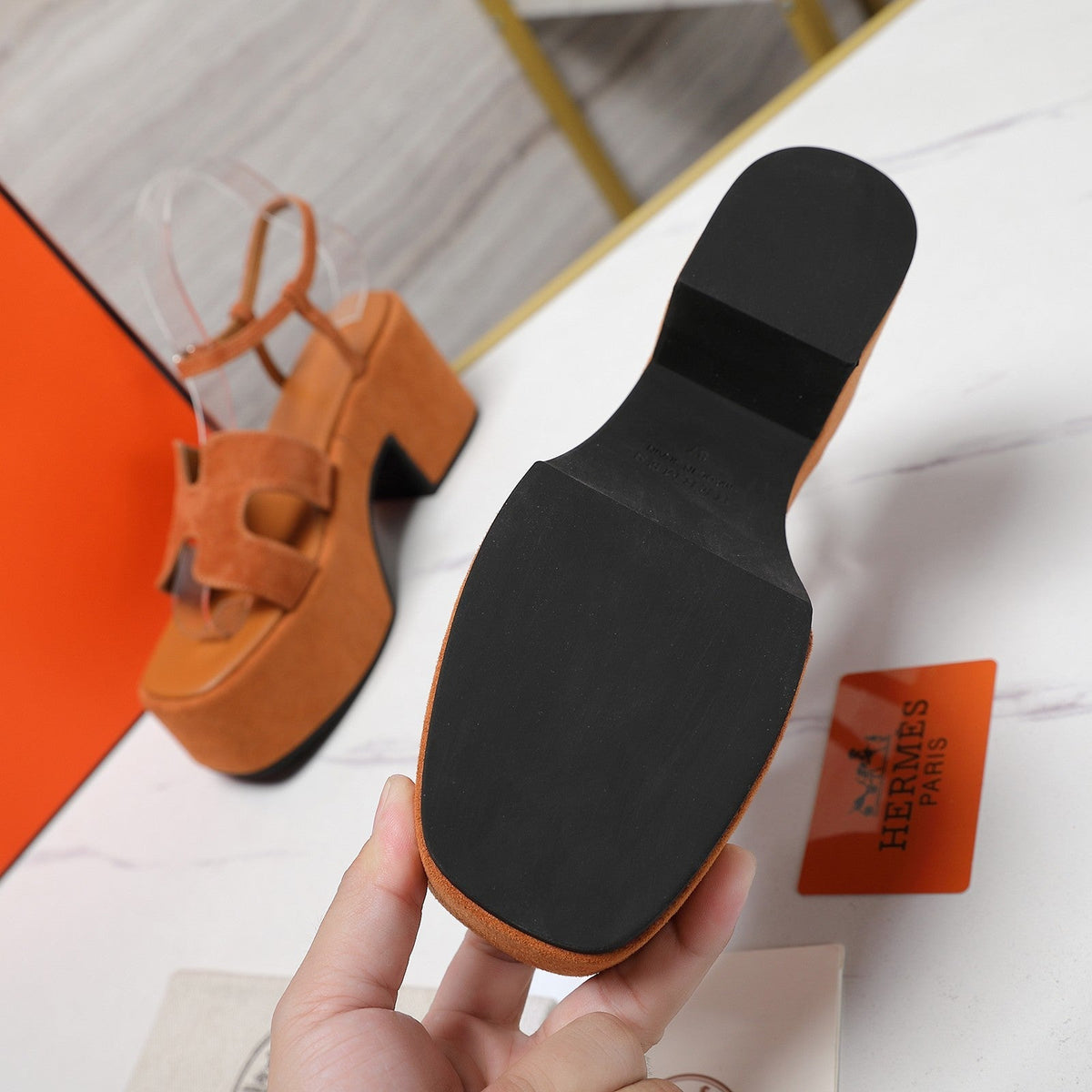 HM Jam 70 sandal In Brown Orange Suede 120311