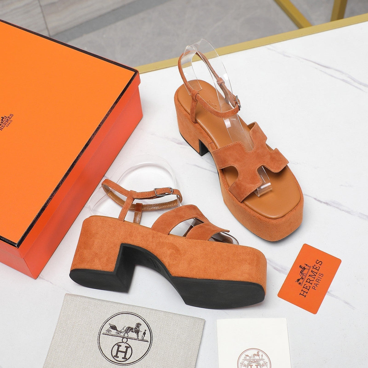 HM Jam 70 sandal In Brown Orange Suede 120311