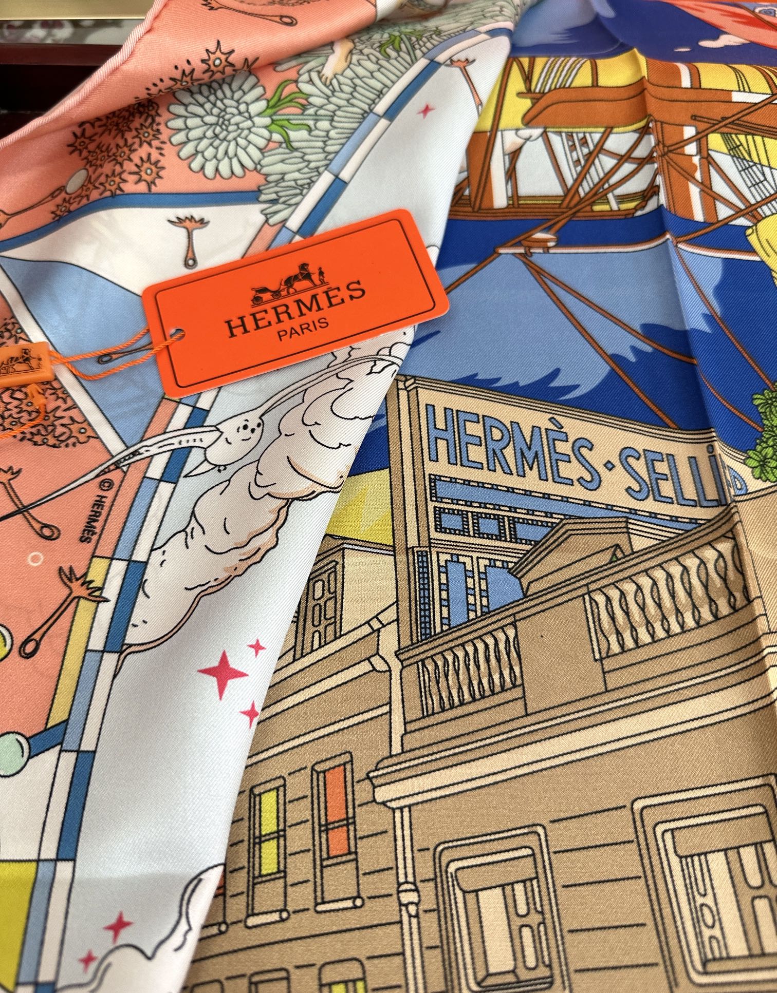 Flagship Silk Scarf 90 CM Pink Orange Colorful