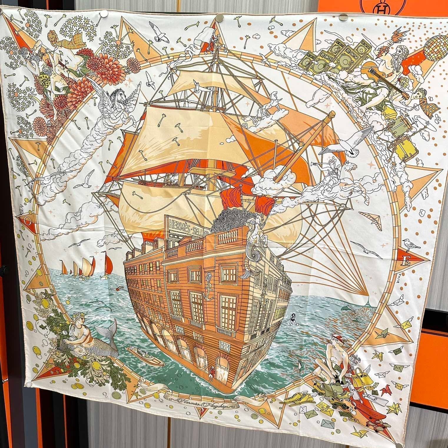 Flagship Silk Scarf 90 CM White Colorful