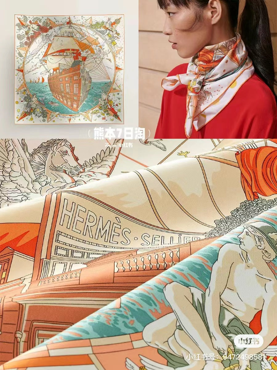 Flagship Silk Scarf 90 CM White Colorful