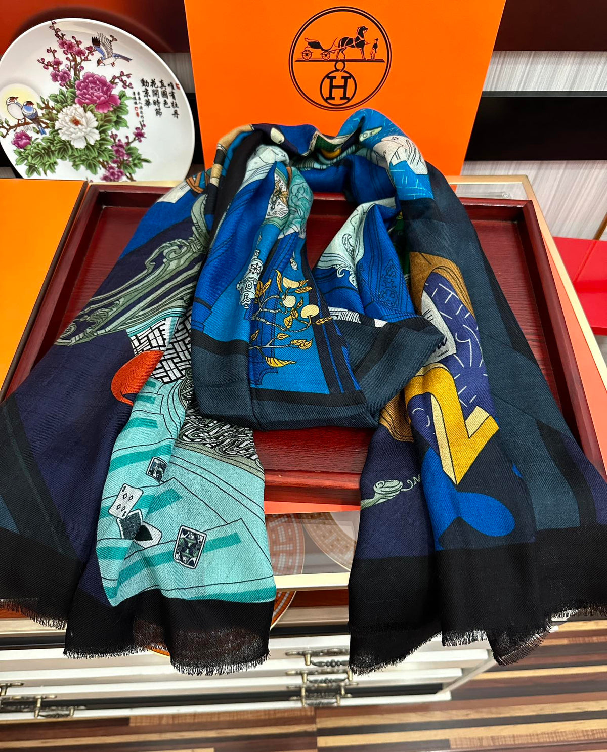 HM Newest Design Scarf 200CM Blue Black Cashmere 976448