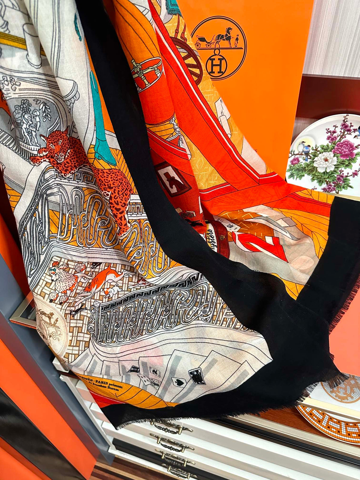 HM Newest Design Scarf 200CM Orange Black Cashmere 976450