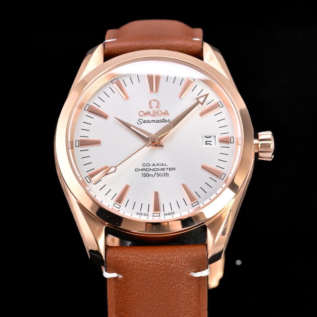 Omega Seamaster 150M Aqua Terra Observatory 39mm Brown Leather Strap
