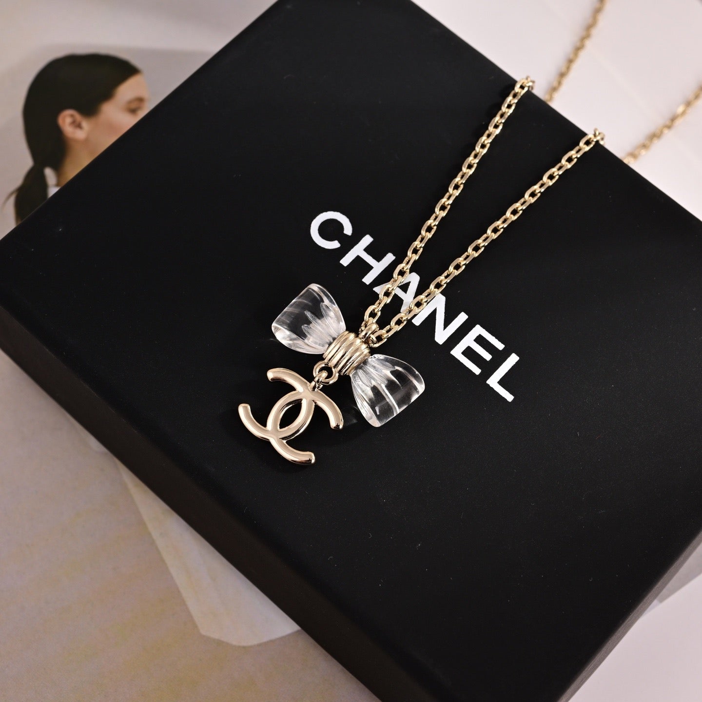 CC Transparent Bow Light Gold Necklaces