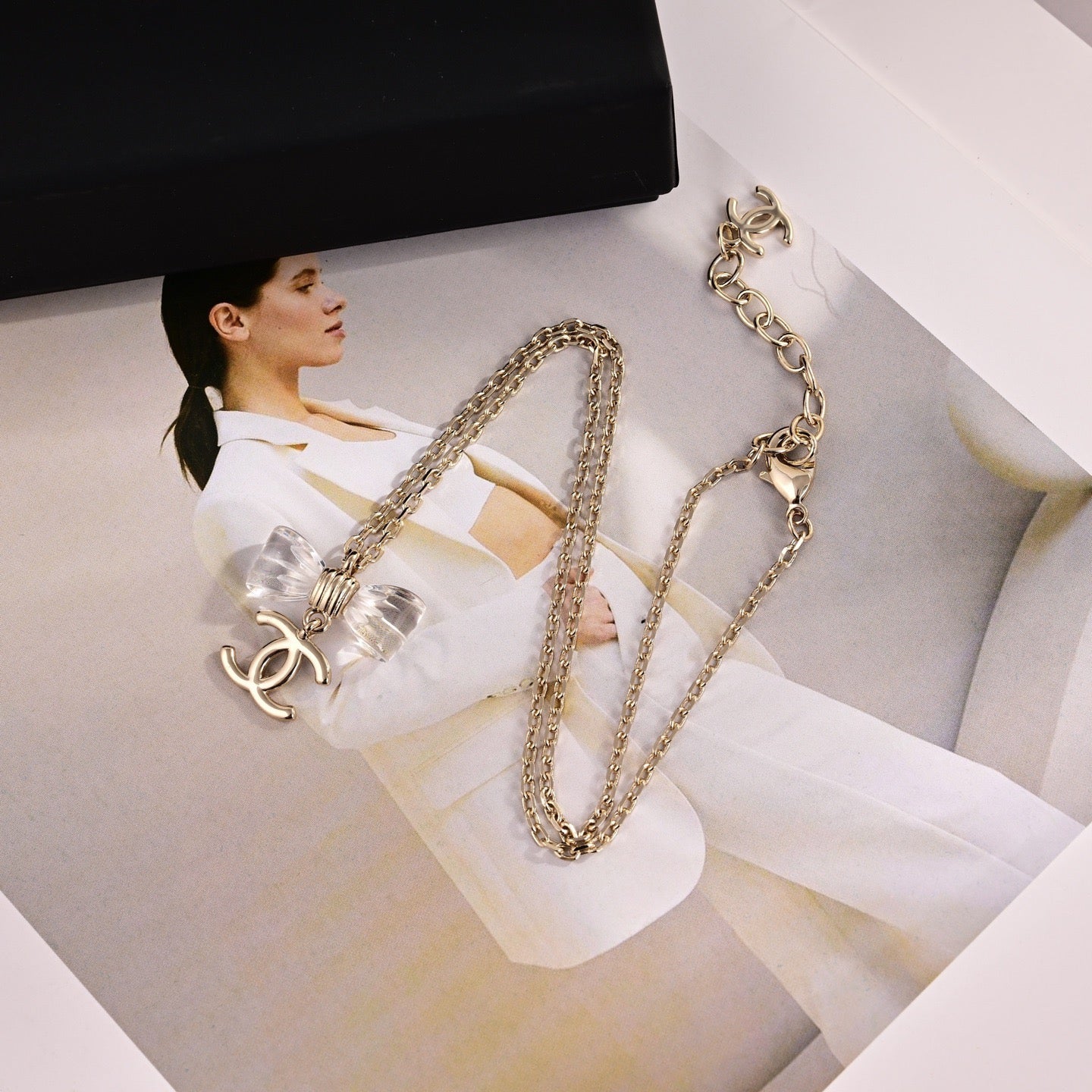 CC Transparent Bow Light Gold Necklaces