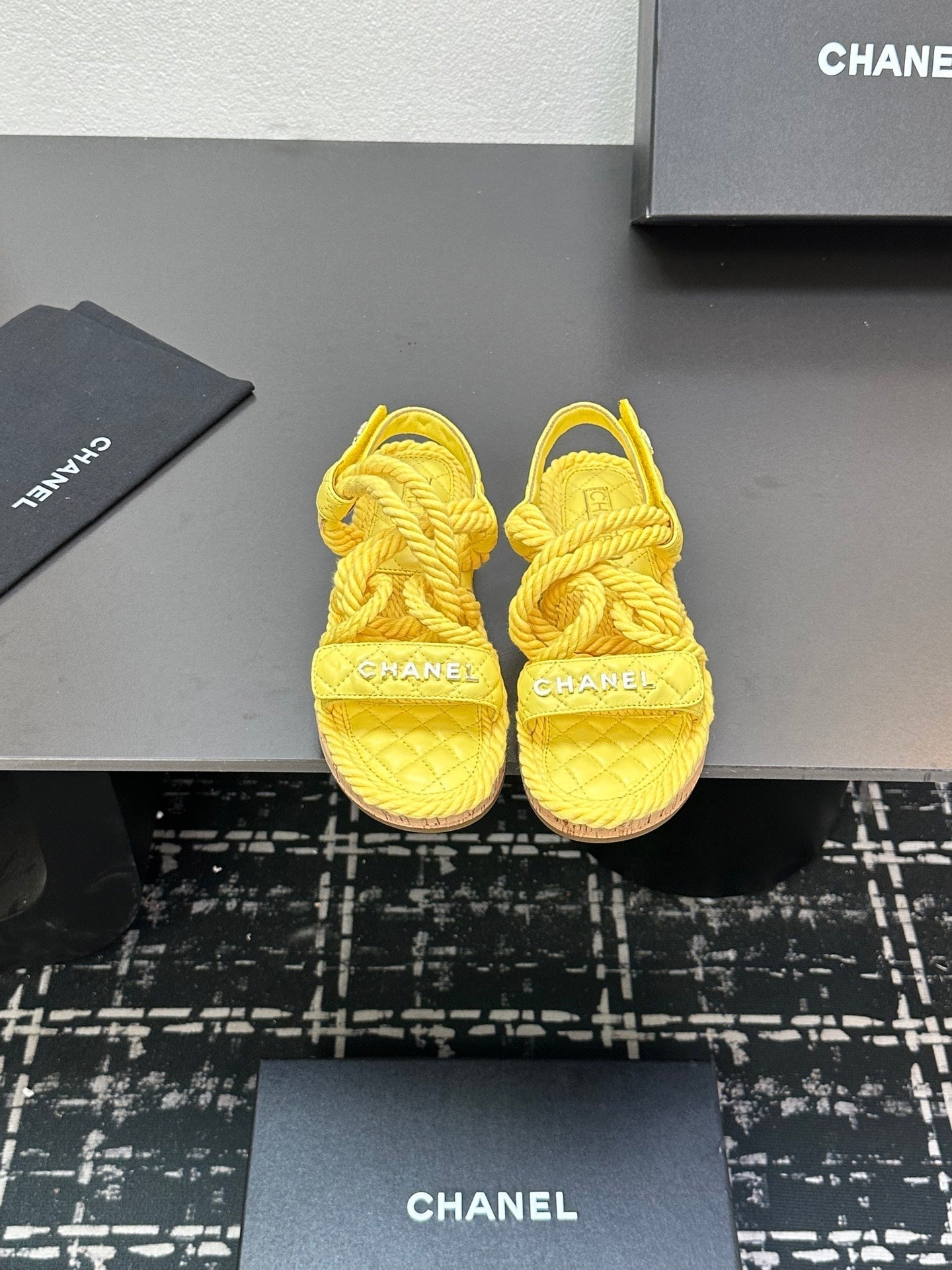 CC Sandals Yellow Rope Lambskin 331279