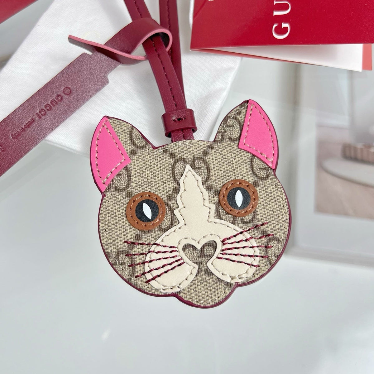 Gucci  Etoupe Red Cat Bag Charm