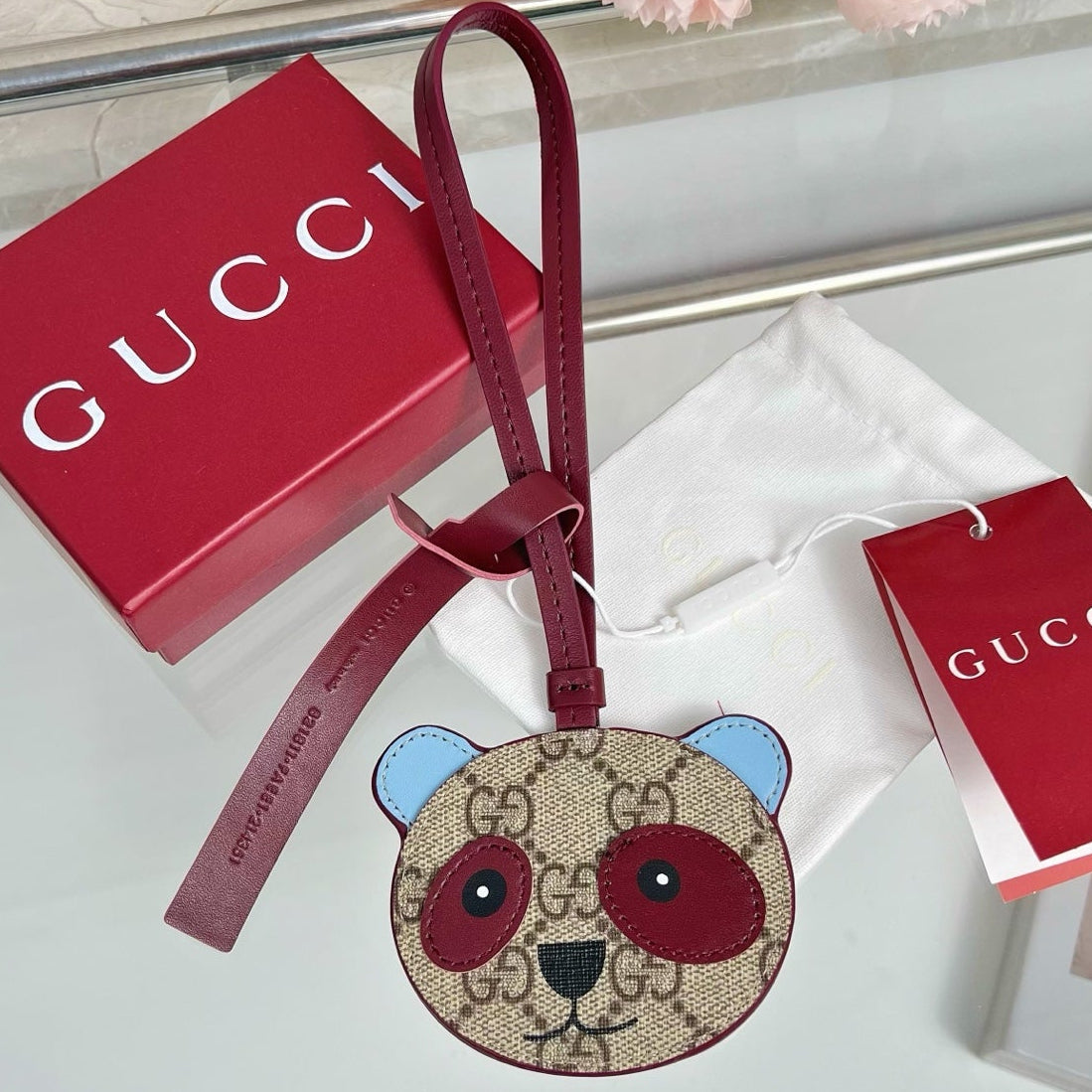 Gucci  Etoupe Red Blue Panda Bag Charm