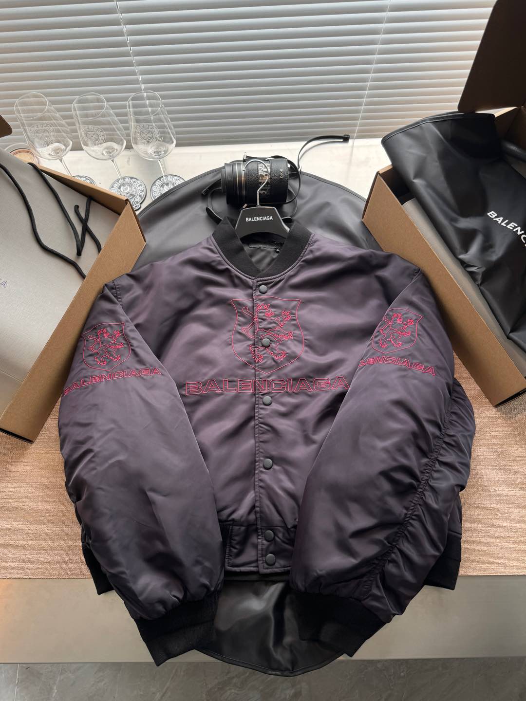 Balenciaga 25 Down Jackets Charcoal Purple Polyester 0028
