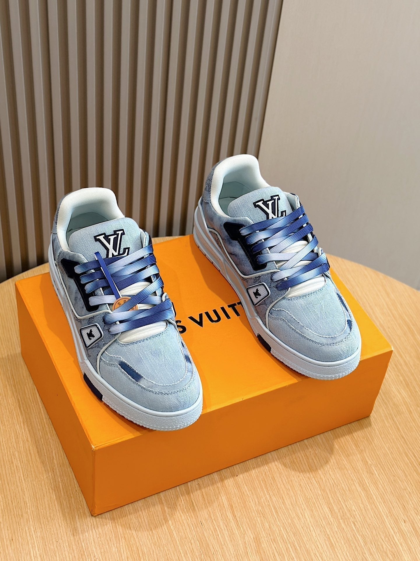 LV TRAINER SNEAKER LIGHT BLUE MONOGRAM DENIM