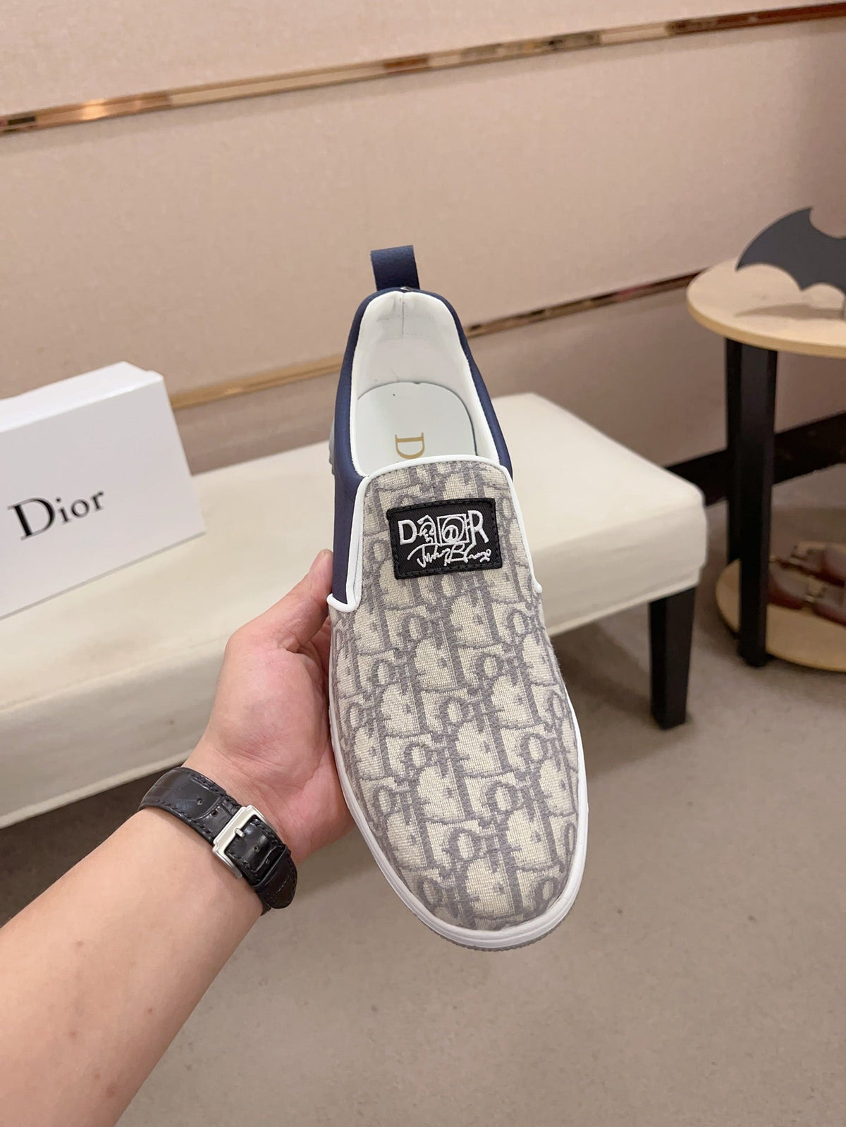 CD SOLAR SLIP-ON NAVY AND IVORY JACQUARD
