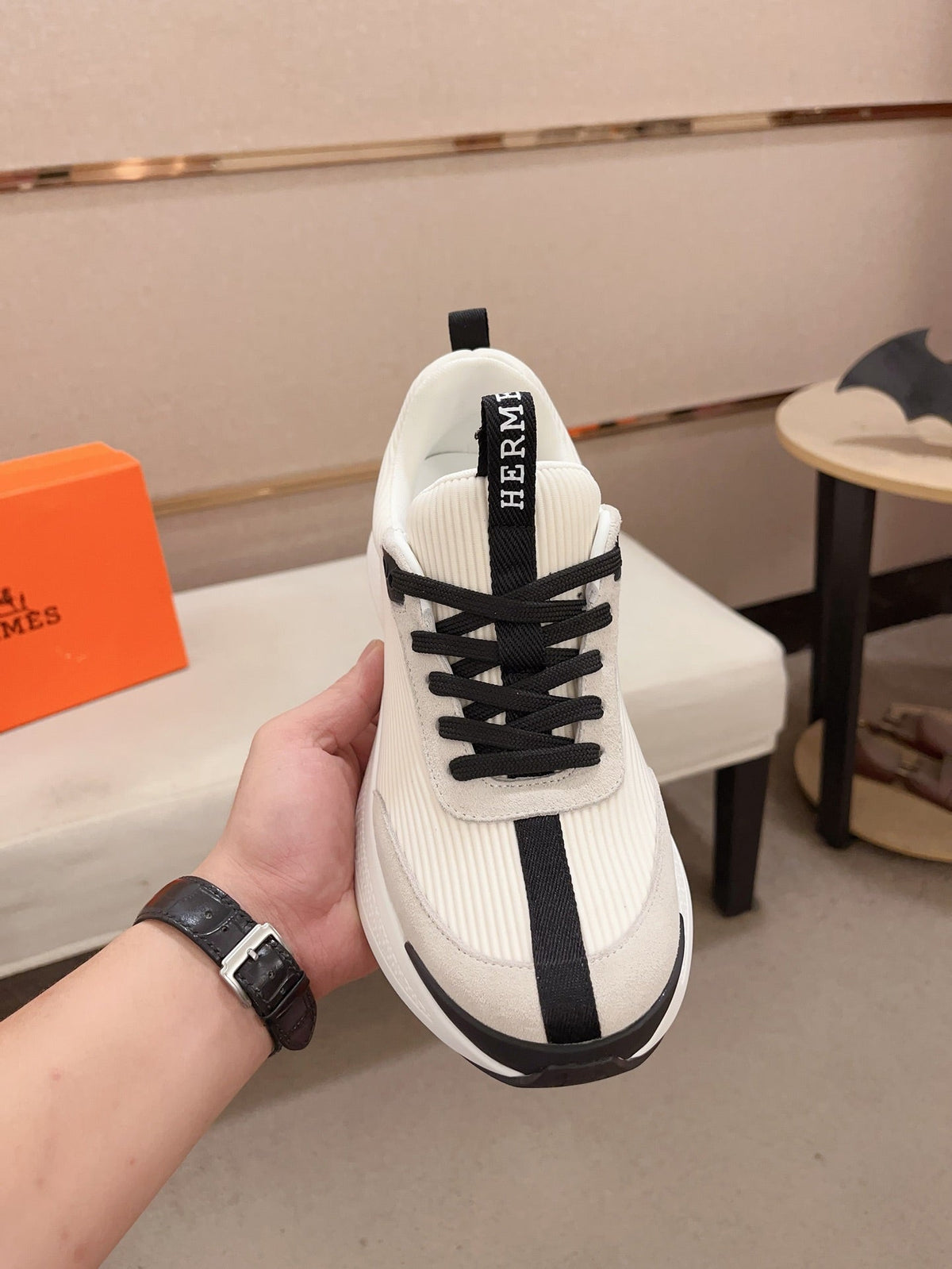 HM HUGO SNEAKER CREAMY WHITE WEAVE AND SUEDE