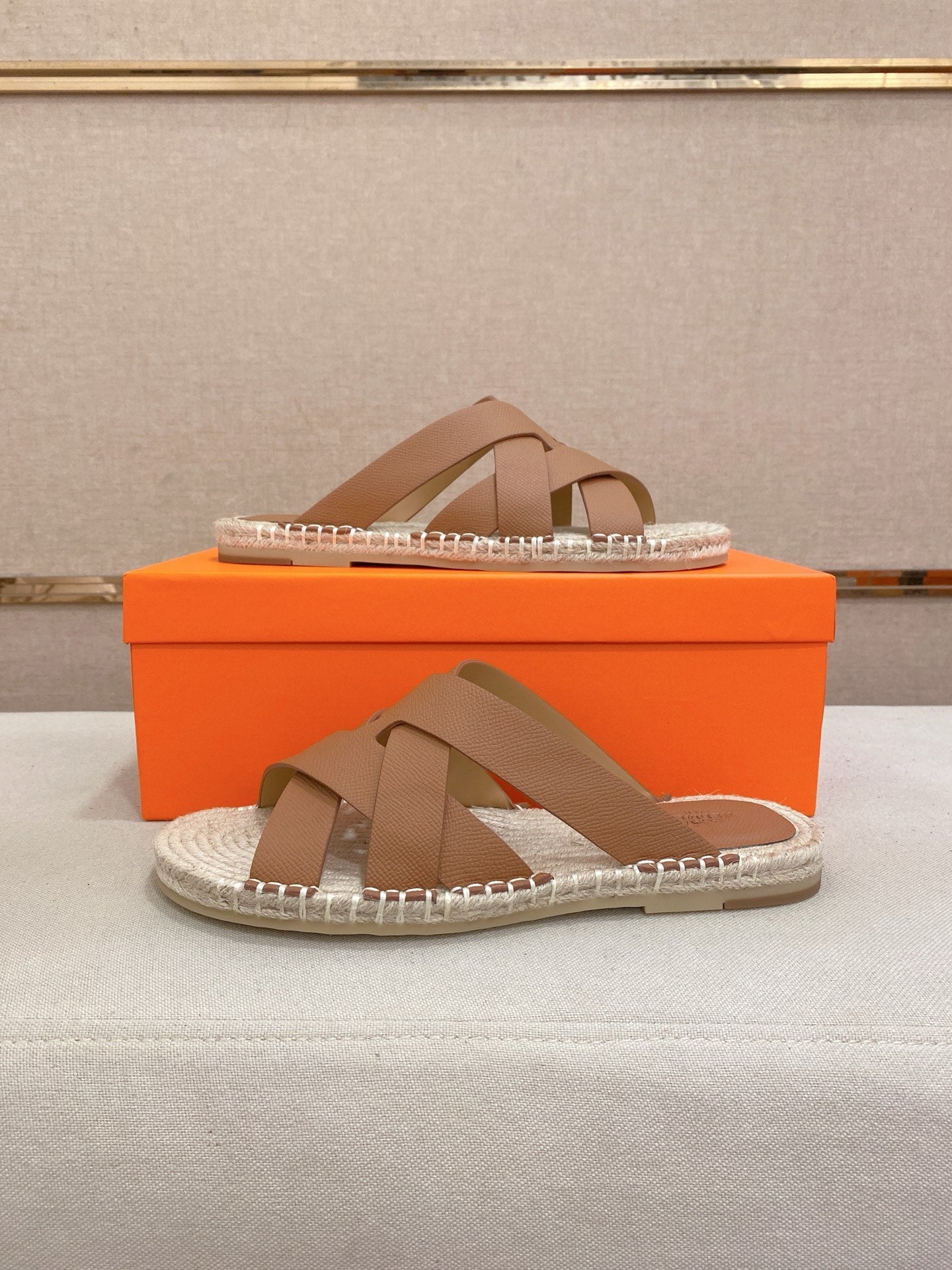 HM Men's Kazimir Sandal Light Brown Espadrilles Cowhide 700888